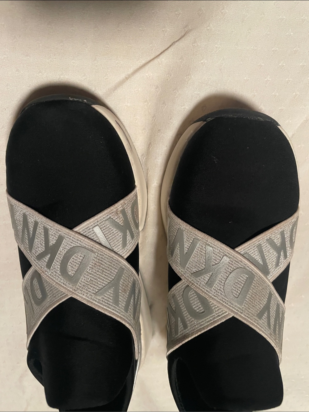 DKNY Black & Silver Cross-Strap Slip-On Sneakers